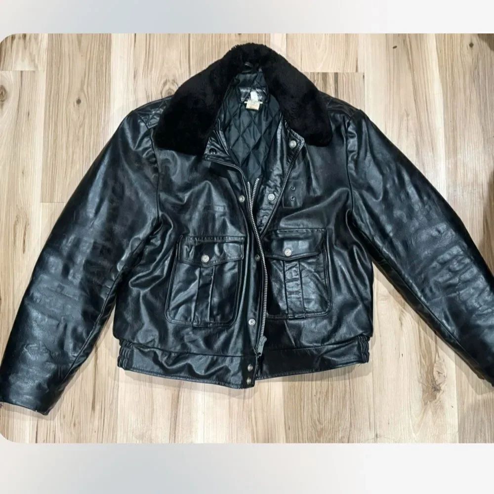 Harley Davidson Outdoor Outfits Vintage Leather Police Bomber Jacket Mens 44 XXL